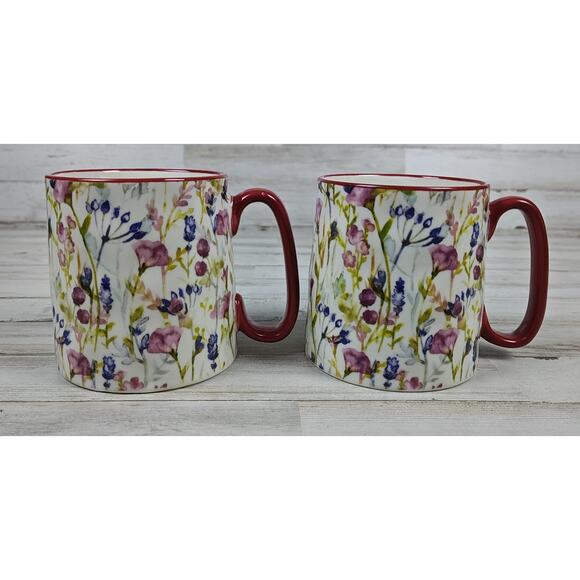 2 Bella Floral Coffee/Tea Mug 10 Strawberry Street 14 oz Colorful Flowers - Picture 1 of 7